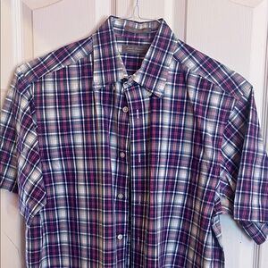 Daniel Cremieux Short-Sleeve Plaid Button-Down — Navy, Red & White